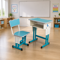 Ensemble de bureau et chaise d'étudiant en bois réglable moderne, mobilier scolaire durable pour salle de classe ou usage domestique, vente en gros, fourniture d'usine