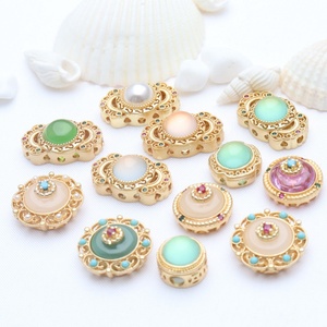 Bracelet de perles de sable incrustées d'or ancien avec perles intercalaires en zircon œil de chat et pierre de lune, composants de bijoux - Product Image 3