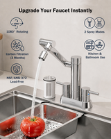Robinet de cuisine à double poignée avec filtre intégré, 1080 °   Rotatif et à 360° °   Aérateur pivotant SS304