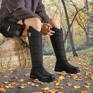 Women's Western Pointed Toe Winter Waterproof Thick Rubber Sole Knee-High Snow <b>Boots</b> Wedge Leisure - Product Image 2