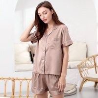Ensemble de pyjama court Pyjama uni en satin pour femmes Pyjama enfant Costume de filles à fleurs 6015