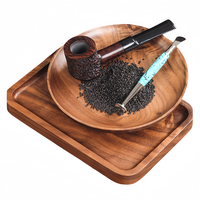 Vente en gros Plateau à rouler personnalisé rond carré en bois pour fumer du tabac et des herbes Tay en noyer noir