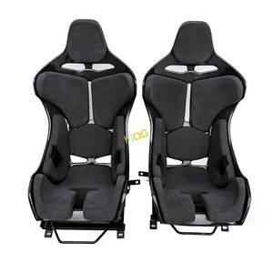 Asiento de Carreras Universal de Fibra de Carbono con Cojín Azul, Soporte para Asiento, Riel para Asiento, Hebilla para Cinturón de Seguridad - Product Image 4