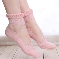 Chaussettes courtes en dentelle élastique ultra-fine transparente et Flexible en cristal