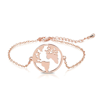 Bracelet de charme en acier inoxydable plaqué or 18 carats de haute qualité, anti-ternissement, avec carte du monde, bijoux pour femmes