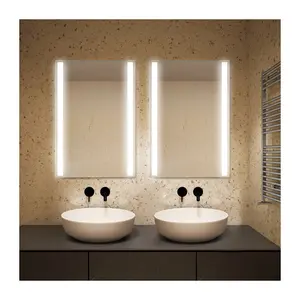 Modern Wall-Hung Rectangle Mirror with Illuminated Aluminum Lenses for Bathroom for Hotel Applications