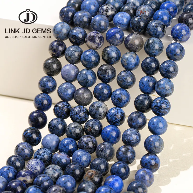 JD Semi Precioso Azul Escuro Cor Gemstone Beads 6mm 8mm 10mm Natural Dumortierite Pedra Redonda Loose Beads para Fazer Jóias