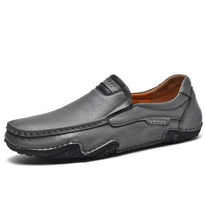 Chaussures de marche souples à enfiler pour hommes, en cuir lisse, design slip-in, semelle antidérapante, idéales pour les promenades décontractées - Product Image 3