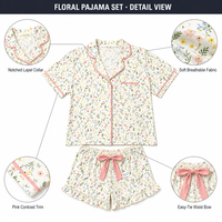 Dames Zomer Korte Pyjama Set Schattige Bloemenstrik Fruit Print Contrast Pipping Groothandel Ddp Verzending Gebreide Stof