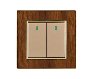 OEM ODM 86*86mm Size PC Material Wood Grain 2 Gang 1 Way 2 Way Electric Wall Light Switch