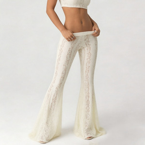 กางเกงขายาวทรงบานเอวต่ำผ้าลูกไม้สไตล์วินเทจหรูหรา ไม่มีซับใน เนื้อผ้าลูกไม้คุณภาพสูง - Product Image 3