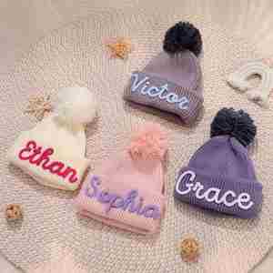 Gorro de Bebé Personalizado, Transpirable, de Algodón Bordado con Nombre, Gorro Tejido Cálido para Recién Nacidos en Invierno, Unisex, para Regalo - Product Image 3