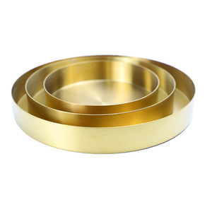 Gold Stainless Steel Round <b>Tray</b> 1 Compartment Solid Color Standing Type For <b>Tea</b> Fruit Cosmetic Jewelry Storage - Product Image 1