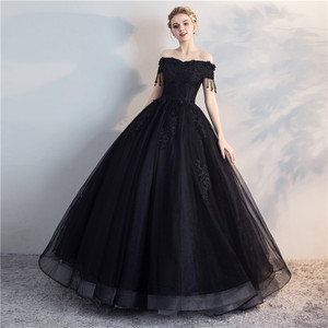 Black Ball Gown Strapless Off Shoulder Long Dress Vintage Wedding Hostess Gown Women's Formal Evening Wear - Product Image 3
