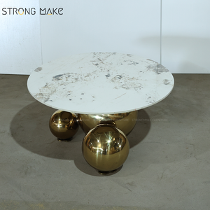 <span class=keywords><strong>Mesa</strong></span> De <span class=keywords><strong>Centro</strong></span> moderna De mármol para sala De estar, mesita De <span class=keywords><strong>Centro</strong></span> redonda De lujo con Accent dorado, venta al por mayor - Product Image 3