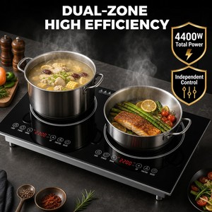 Table de cuisson à induction double foyer professionnelle 2200W 110V 220V, plaque de cuisson double zone pour restaurant, cuisine et hot pot - Product Image 3