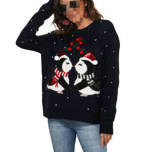 Bán Hàng Nóng Ít Chim Cánh Cụt Jacquard Lỏng Đan Phụ Nữ Áo Len Bán Buôn Áo Thun Giáng Sinh Của Phụ Nữ Áo Len - Product Image 5