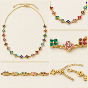 Collier pendentif VEFIERY multicolore floral plaqué or, chaîne serpent ovale géométrique tendance en acier inoxydable épais de 0,3 m pour femme - Product Image 4