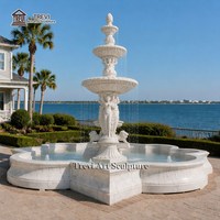 Fontaine de jardin de luxe en marbre à trois niveaux avec lions, Caryatides et bassin festonné – Fontaine d'eau extérieure pour hôtels et villas – Vente en gros, personnalisation OEM