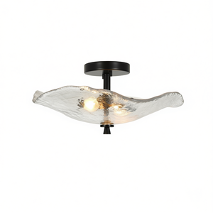 Ceiling <b>Light</b> Flush Mount Black Iron <b>Glass</b> <b>Shade</b> Water Ripple Design Indoor Outdoor Hallway Kitchen Bedroom Living Room - Product Image 1