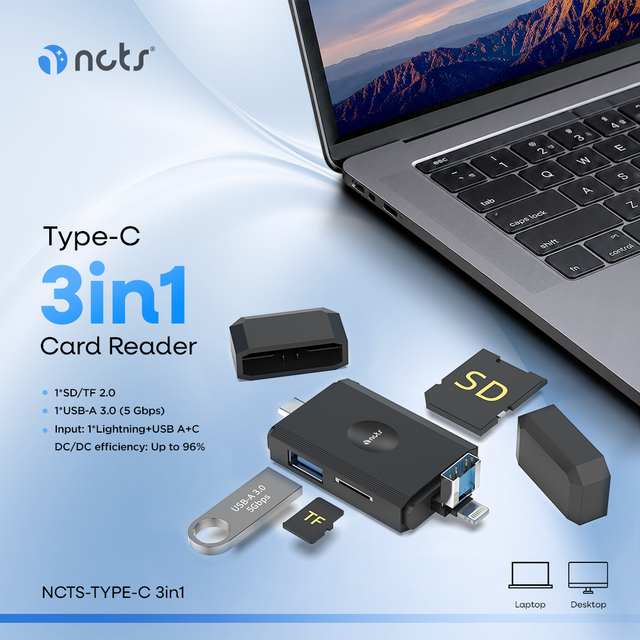 NCTS-TYPE-C 3IN1 Type-C USB 3-in-1 Card Reader Adapter SD TF for OTG Reader Compatible MacBook Laptop Tablet Smartphone
