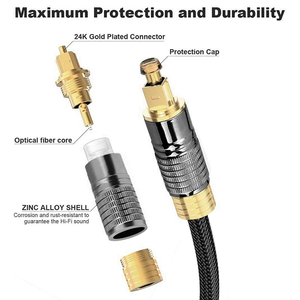 Câble audio numérique optique Toslink vers Toslink en fibre optique, avec connecteurs métalliques plaqués or, vente chaude - Product Image 3