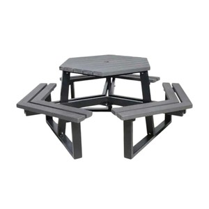 Mobili per esterni WPC tavolo in <span class=keywords><strong>legno</strong></span> con sedia al di fuori del ristorante <span class=keywords><strong>giardino</strong></span> Patio 6 posti tavolo da Picnic <span class=keywords><strong>panca</strong></span> con foro ombrello - Product Image 1
