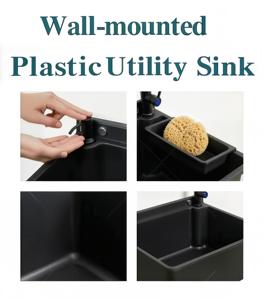 Lavabo de Plástico con Dispensador de Jabón para Baño, Garaje, <span class=keywords><strong>Cobertizo</strong></span> y Uso en Exteriores, Tipo Colgante de Pared, Juego de Lavabo - Product Image 3