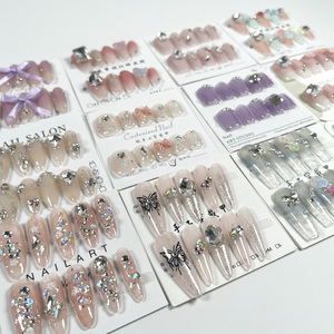 Venta al por Mayor, 10 Piezas/Juego de <span class=keywords><strong>Uñas</strong></span> Postizas Hechas a Mano, Diseño Aleatorio, Tamaño Variado, <span class=keywords><strong>Uñas</strong></span> de Gel Artificiales Cuadradas, Almendradas y Stiletto para Dedos - Product Image 2