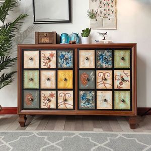 Commode en bois massif peinte de style américain, armoire de <span class=keywords><strong>rangement</strong></span> pour salon et chambre à coucher, grande capacité, 5 tiroirs, pour le <span class=keywords><strong>balcon</strong></span> - Product Image 3