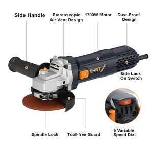 מקצועי MAXXT 1700W מטחנת זווית אלחוטית 5 אינץ' וחותך דיסקים עם מתג הזזה ומהירות משתנה 0-10000 סיבובים לדקה - Product Image 2