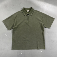 Kaos Polo Rajut Waffle Batik Vintage Berat 325GSM, Bahan Katun Bernapas, Cuci Asam, Desain Khusus untuk Pria - Produk Terbaru