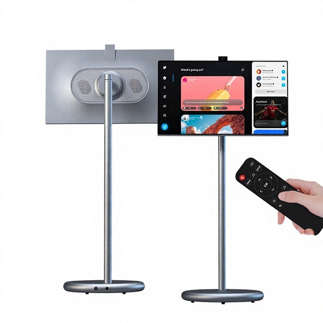 27 Inch Full HD LED Wireless Smart Interactive Display Rotating Touch Screen Monitor Portable Floor Standing Silver/Gray TV Live