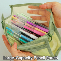 Trousse à crayons transparente en maille, double compartiment, pochette de rangement autoportante, grande capacité, sac à stylos pour examens, pour étudiants et enfants