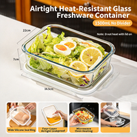 Boîte à lunch en verre, résistante à la chaleur, compatible micro-ondes, hermétique, anti-fuite, récipient pour préparation de repas, couvercle dédié, bol divisé, boîte bento