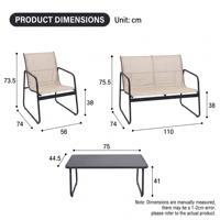 Ensemble de meubles de patio extérieur 4 pièces, ensemble bistrot moderne avec causeuse et table basse pour la maison, la pelouse et le balcon