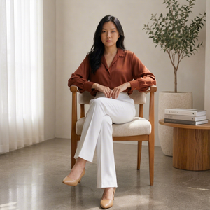 Pantalones de Mujer de Cintura Alta, Corte Recto, Color Blanco, Estilo Minimalista, de Algodón, para Negocios, Largos, de Color Sólido, Corte Regular, Estilo Primavera - Product Image 1