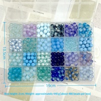 Boîte de 480 perles de verre assorties à 24 compartiments, perles rondes craquelées givrées nacrées de 8 mm pour kit de fabrication de bijoux et bracelets DIY