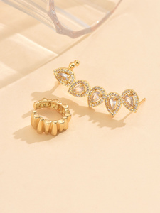 À la mode nouvelle mode multi-style boucles d'oreilles à clipser ensemble en gros avec géométrique zircone cuivre bijoux femmes cadeau - Product Image 2