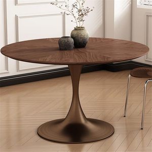 Moderner runder Esstisch aus rustikalem Massivholz mit Tulpen sockel und fester Platte für das Esszimmer in der Villa - Product Image 3