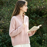 Cardigan en tricot décontracté pour femme, col semi-montant, manches longues, respirant, automne-hiver, fermeture éclair, en cachemire, personnalisé en usine