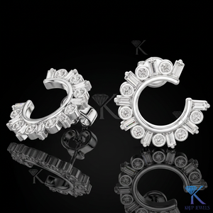 Custom Lab Grown CVD Diamond Open <b>Hoop</b> <b>Earrings</b> Baguette Alternating 14K <b>Solid</b> Gold Fine Women Bridal Gift Jewelry - Product Image 1