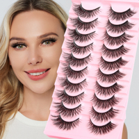 10 paires de faux cils en bande complète, effet œil de renard, courbure D, allongement de l'angle extérieur, cils œil de chat, volumineux, doux et moelleux