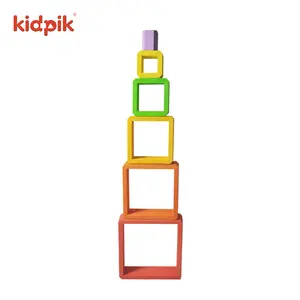 Colorito Montessori fai da te in legno giocattolo per bambini quadrato Stacking blocchi scatola per bambini ragazzi giocattolo Set