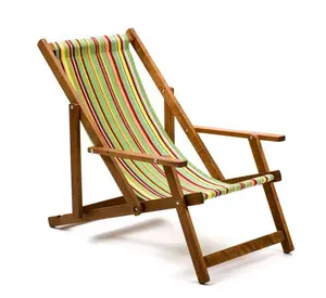 Cheap Outdoor Wood Canvas Chair Dobrável Beach Lounge Chair com altura ajustável, cadeiras de praia atacado