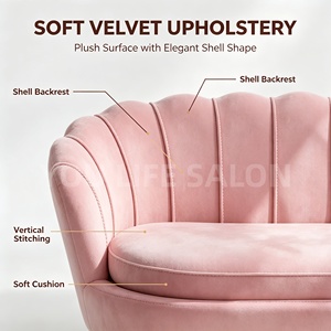 <span class=keywords><strong>Canapé</strong></span> deux <span class=keywords><strong>places</strong></span> moderne en velours, forme coquille, capitonné, avec pieds en métal doré pour salon, salon de beauté, chambre à coucher - Product Image 3