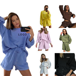 Amazon — ensemble haut court et pantalon plissé pour femme, vêtements décontractés, sans manches, épaules dénudées, Logo personnalisé, jogging, pour le Sport, collection - Product Image 1