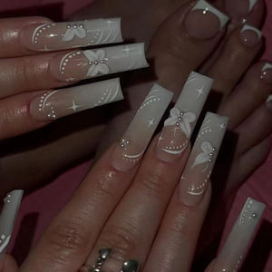 Uñas <span class=keywords><strong>postizas</strong></span> francesas reutilizables de plástico con degradado completo <span class=keywords><strong>para</strong></span> dedos, 24 piezas, sets de uñas portátiles - Product Image 2