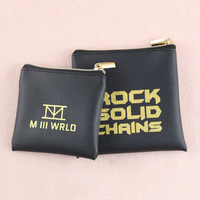 Pochette zippée en cuir vegan avec logo personnalisé en feuille d'or, petite pochette pour bijoux, monnaie, cosmétiques, vente en gros, emballage cadeau de marque de luxe