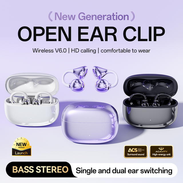 M159 OEM ODM Open Ear Clip Wireless Earbuds BT 6.0 40H Battery LED HD Calling ENC Waterproof Dual Transducers Custom Logo